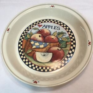 Susan Winget Pie Plate Deep Dish Certified Intl Corp Ceramics 11” Harvest Apples